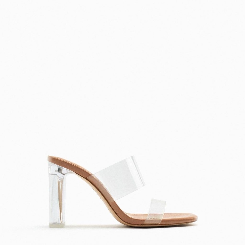 Zara Clear Strap Heels with Tan Sole